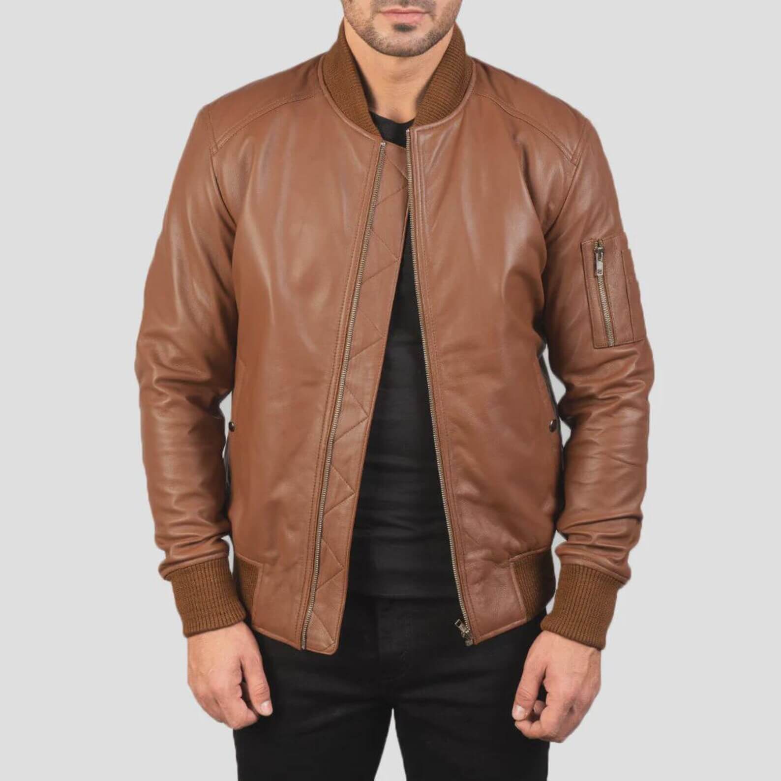 custom sheepskin leather bomber jacket: handmade aviator style