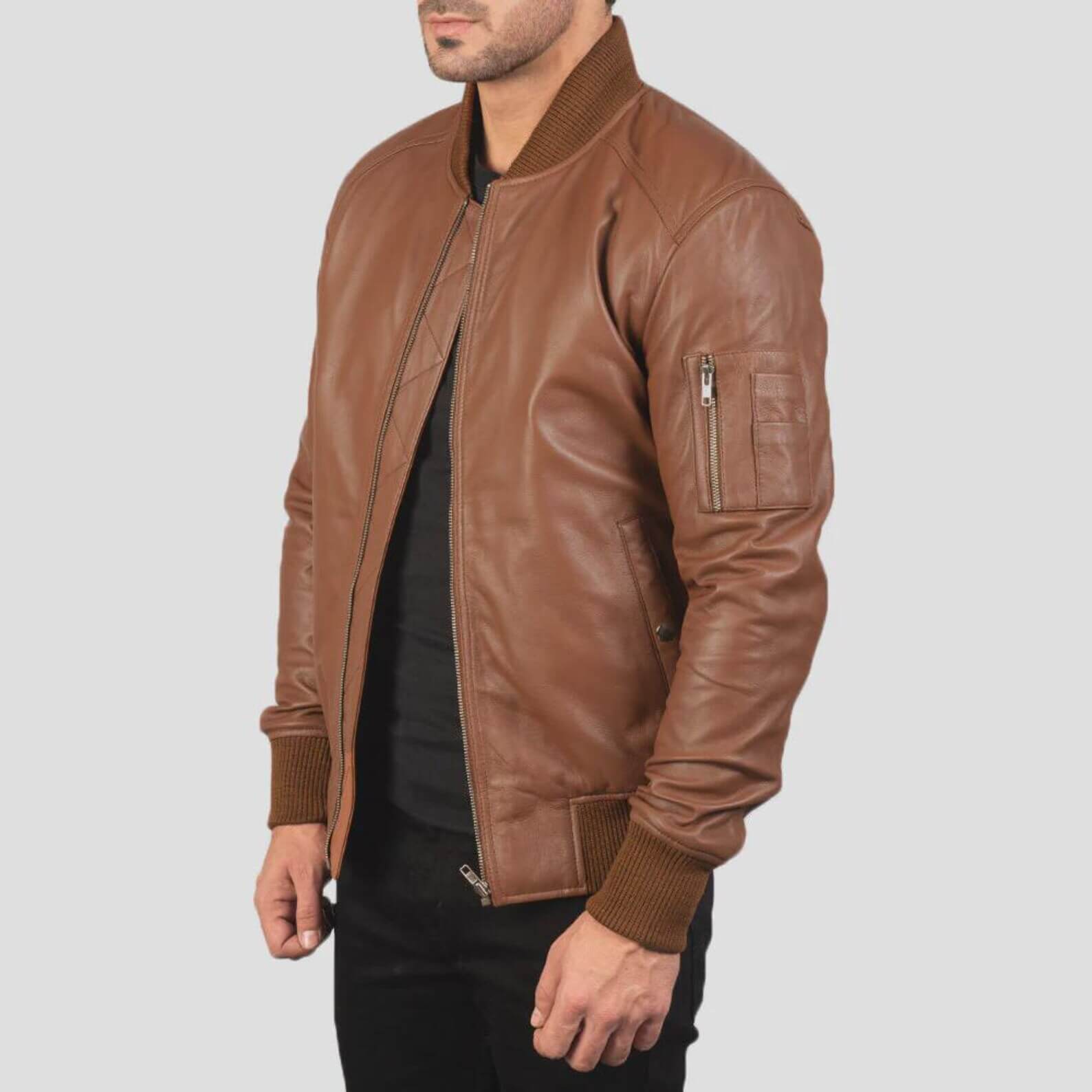 custom sheepskin leather bomber jacket: handmade aviator style