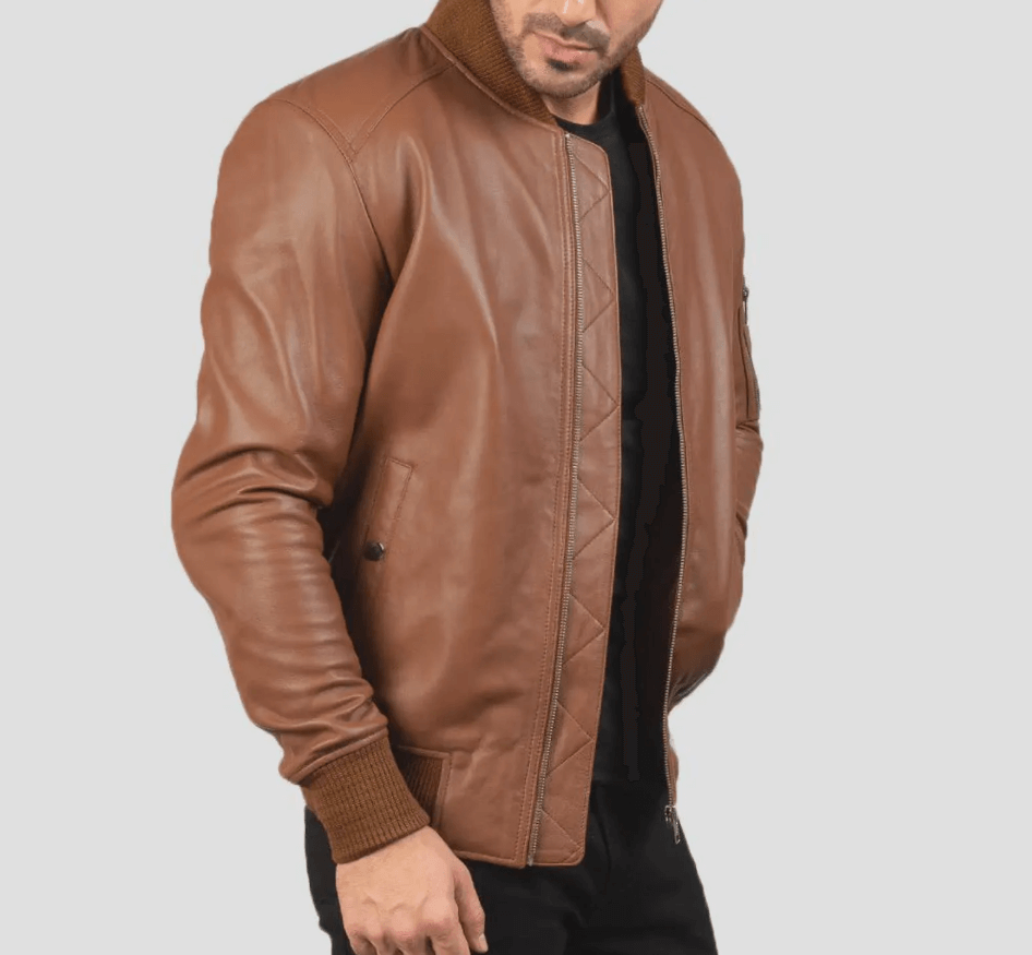 custom sheepskin leather bomber jacket: handmade aviator style