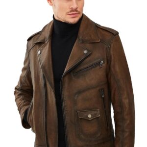 mens leather jacket, ''carter men’s 100% real brown biker coat, handmade style, e