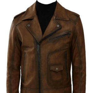 mens leather jacket, ''carter men’s 100% real brown biker coat, handmade style, e